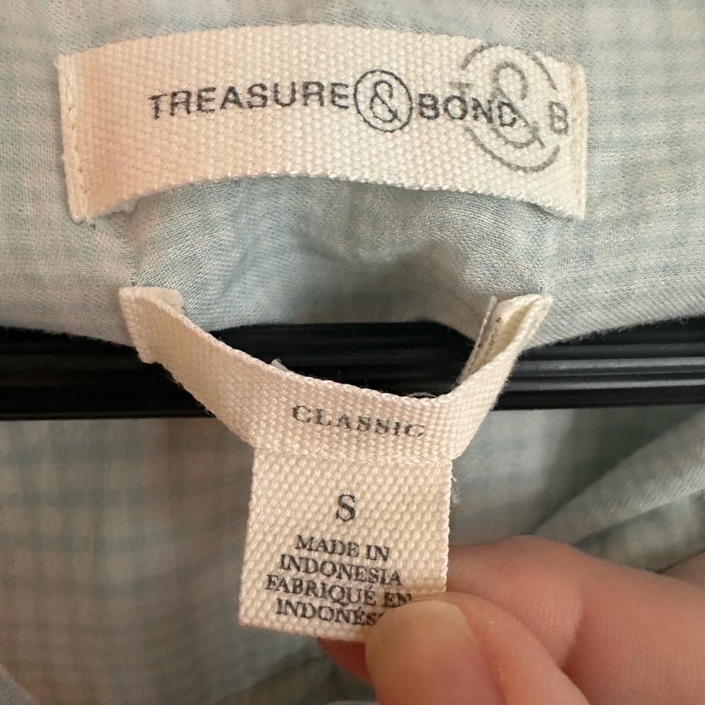 Treasure and Bond Light Blue Plaid Button-Up Shirt - Casual Long Sleeve - Picture 2 of 5